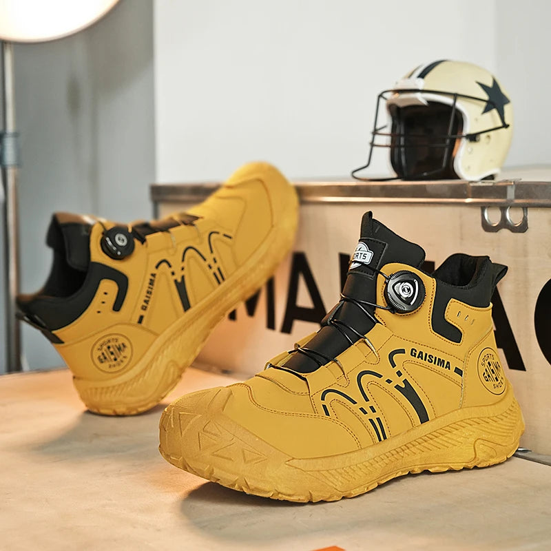 Fashion Black Men Motorcycle Boots Knob Design Biker Boots Men Ankle Boots Non-slip Outdoor Work Boots for Men botas masculino