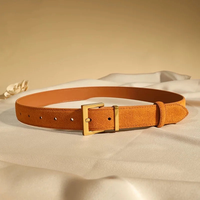 New Luxury Double Genuine Leather Belt for Women Jeans Casual Dress Square Alloy Buckle Ladies Trendy Belts Fashion Waistband