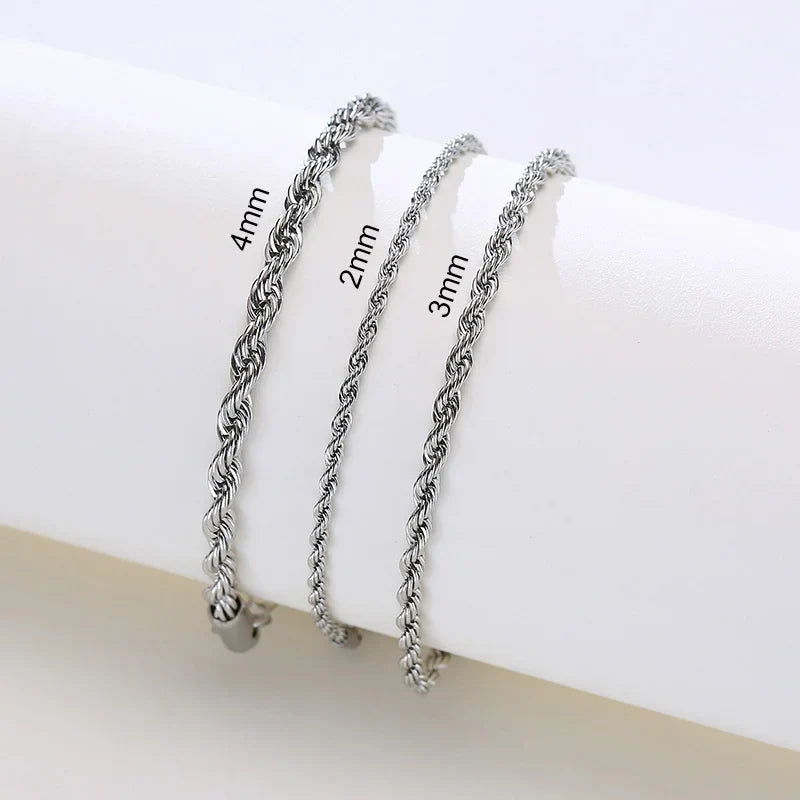 Vnox Unisex Rope Chain Bracelets for Men Women, Stainless Steel Twisted Links Chain Bracelet,Simple Classic Jewelry Gift for Him