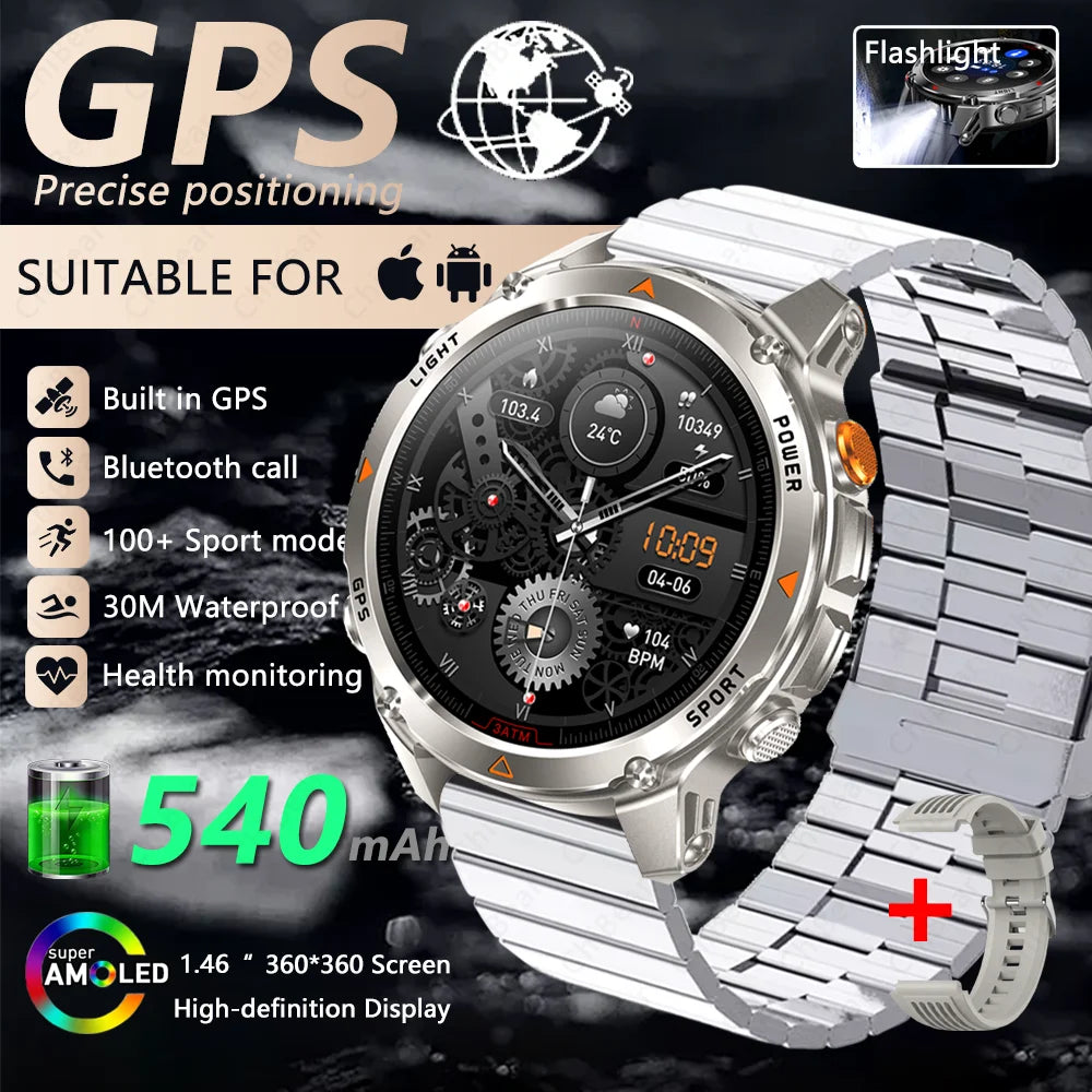Outdoor Military Smart Watch Men Built-in GPS 1.46" AMOLED Compass