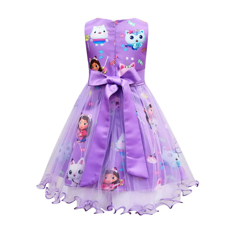 Gabbys Dollhouse Costume For Baby Girl Lace Dress Fashion Kid Up Bow Print