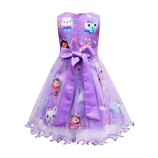 Gabbys Dollhouse Costume For Baby Girl Lace Dress Fashion Kid Up Bow Print