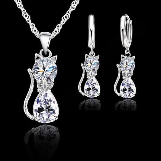 Real 925 Sterling Silver Color Jewelry Sets for Woman Girls Shining Austrian Crystal