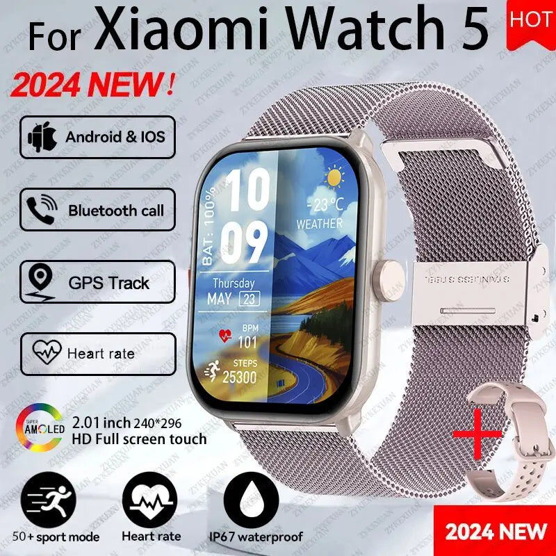 New BOXUXING Watch 5 Global Version Men Women HD AMOLED Screen Heart Rate Bluetooth Call GPS Track Waterproof Sports Smart Watch