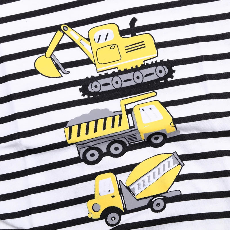Summer Boys' Short Sleeved Suit Cartoon Excavator Cotton Short Sleeved Top +Shorts 2pcs Set Children Boy Kids Pyjamas Suit 0-4T