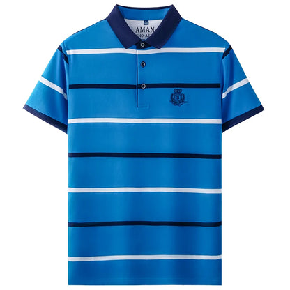 Fashion striped short sleeve men polo shirt summer trend brand letter embroidery design business casual breathable Paul T-shirt