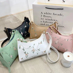 Fashion Embroidered Women's Handbags PU Leather Small Shoulder Clutch Bags