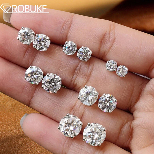 0.2-5ct Moissanite Stud Earring for Women Men Round D Color Diamond 925 Sterling Silver 18K Gold Plated Jewelry with Certificate
