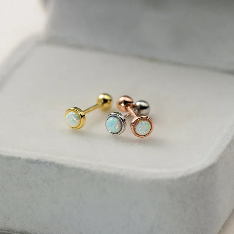 WANTME 925 Sterling Silver Simple Luxury Opal Screw Bead Stud Earrings for Women Fashion Ear Bone Piercing Jewelry Accessories