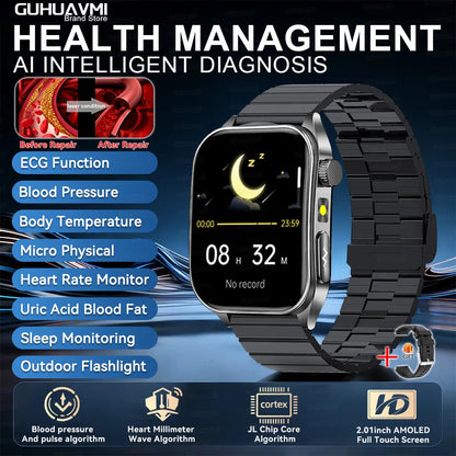 2025 New Blood Pressure 650nm Laser Therapy Diagnosis Smartwatches Men Women Clock Uric Acid Lipid  Heart rate Smart Watch IOS
