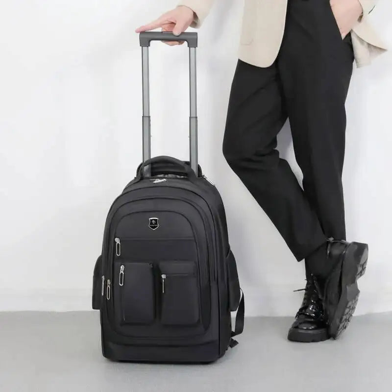 Large Capacity Travel Backpack With Wheels Hidden Pull Rod Waterproof Carry On Luggage Weekend Travel Bag For Men Business Trip