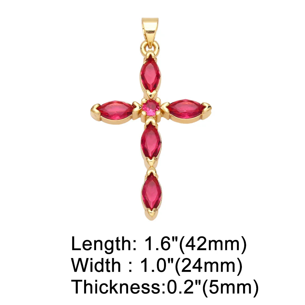 OCESRIO Big Rainbow Colorful Cross Pendants for Necklace Gold Plated  Copper Zircon Religious Jewelry Components pdta638
