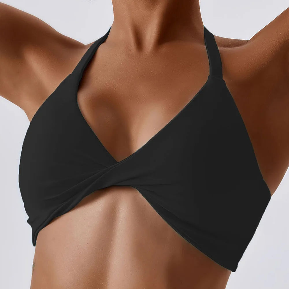 Bras Solid Halter Neck High Elastic With Removable Padded Gym Crisscross