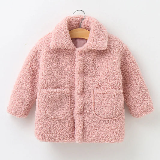 Plush Girls Jacket Spring Autumn Keep Warm Outerwear Fashion Little Princess Christmas Coat Kids Clothes 2 3 4 5 6 7 Years Old
