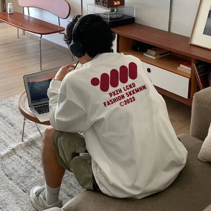 American Casual White T-shirt Men's Autumn 2025 New 100% Cotton Oversize Long sleeved Sports Gym T-shirt Y2k Tops Men clothing