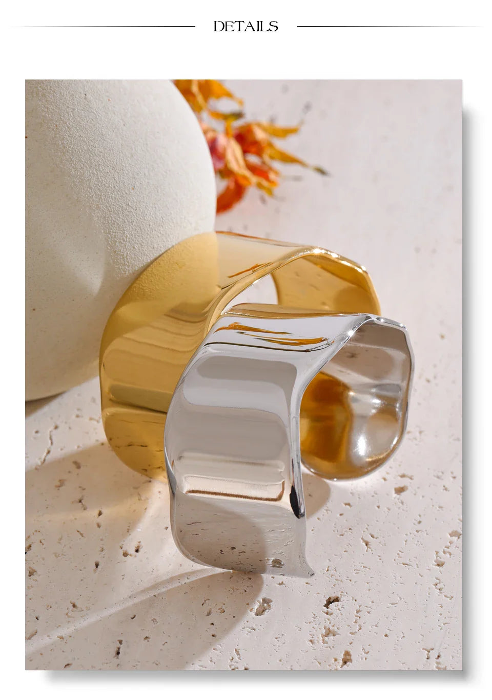 Yhpup 63mm Minimalist Glossy Stainless Steel Polished Wide Cuff Bracelet Bangle PVD Plated Statement Open Wrist Jewellery New