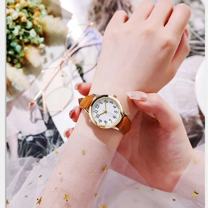 Women Quartz Watch Easy To Read Arabic Numerals Simple Dial PU Leather Strap Lady Candy Color  Reloj De Mujer Montre Femme