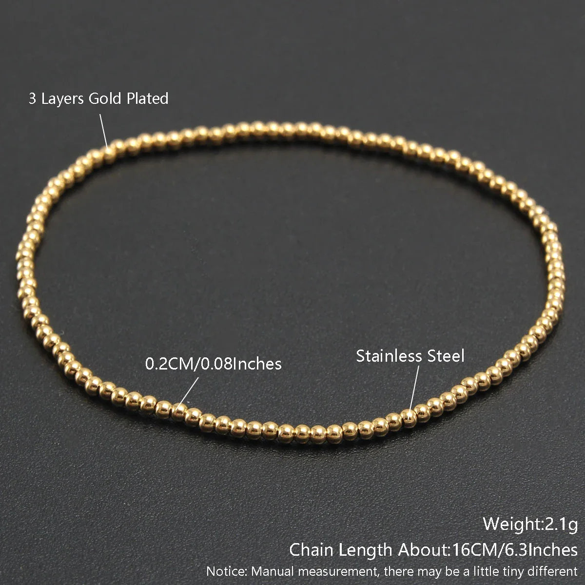 MHS.SUN Trend Stretch Stainless Steel Bracelets Gold Sliver Color 2MM 5MM 8MM Stacked Ball Beaded Bracelet For Women Men Jewelry