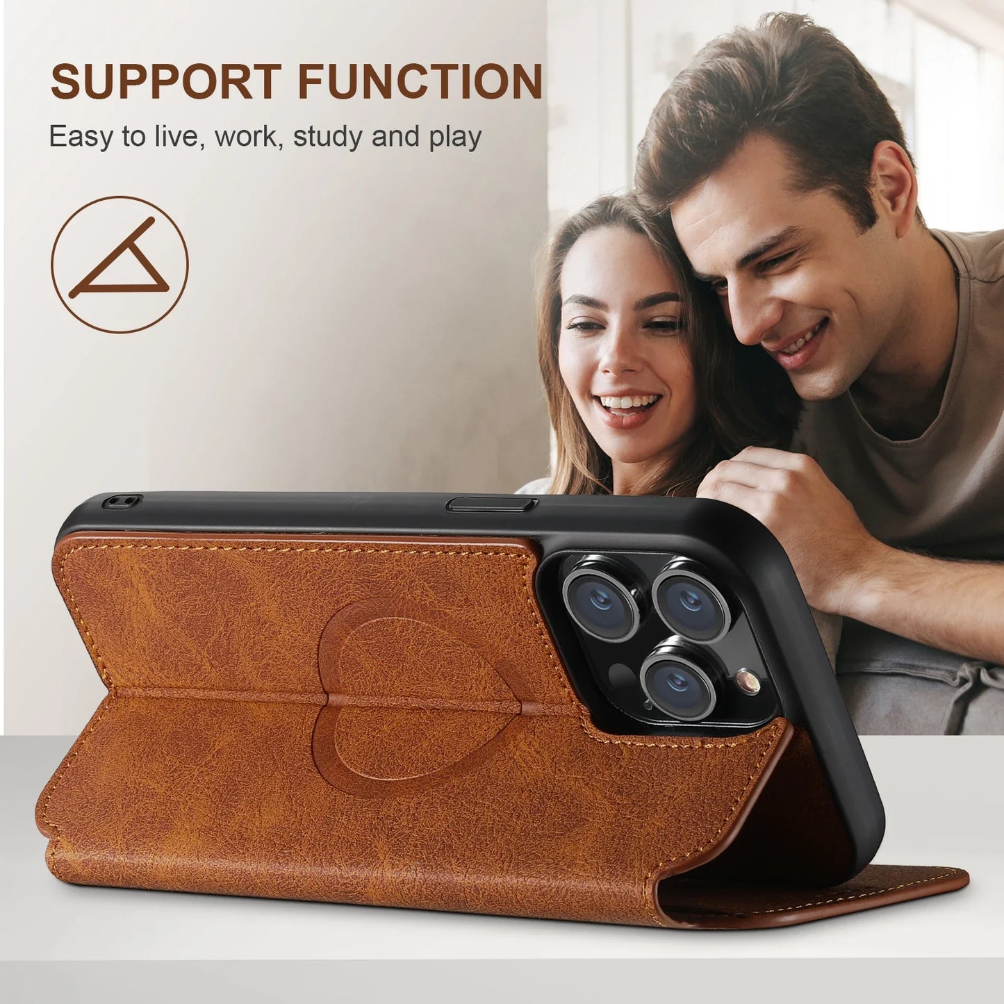 SUTENI Compatible Wireless Charging Leather Phone Case For iPhone 12 13 14 15 16 Plus 17 Pro Max Flip Cover Wallet Card Holder