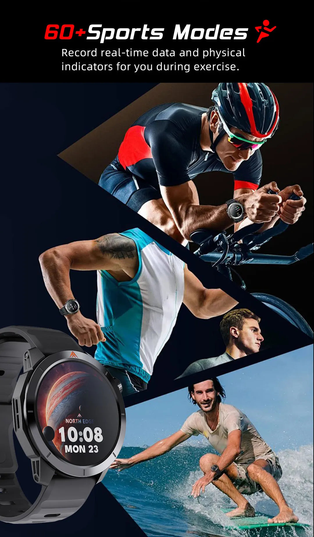 NORTH EDGE X-TREK 2 GPS Sports Smart Watch 1.43'' Amoled Screen 3ATM Waterproof AOD Smart Watch Bluetooth Call Altitude Compass
