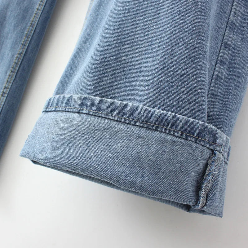Autumn Clothes Women Jeans Plus Size Loose Full Length Denim Straight Leg Pants