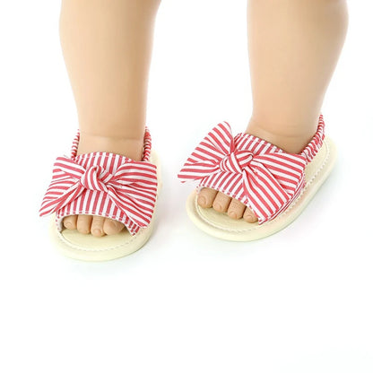 0-18M Baby Girls Bow Sandals Clogs Breathable Anti-Slip Summer Shoes Toddler Soft Soled First Walkers Shoes Breathable Safe