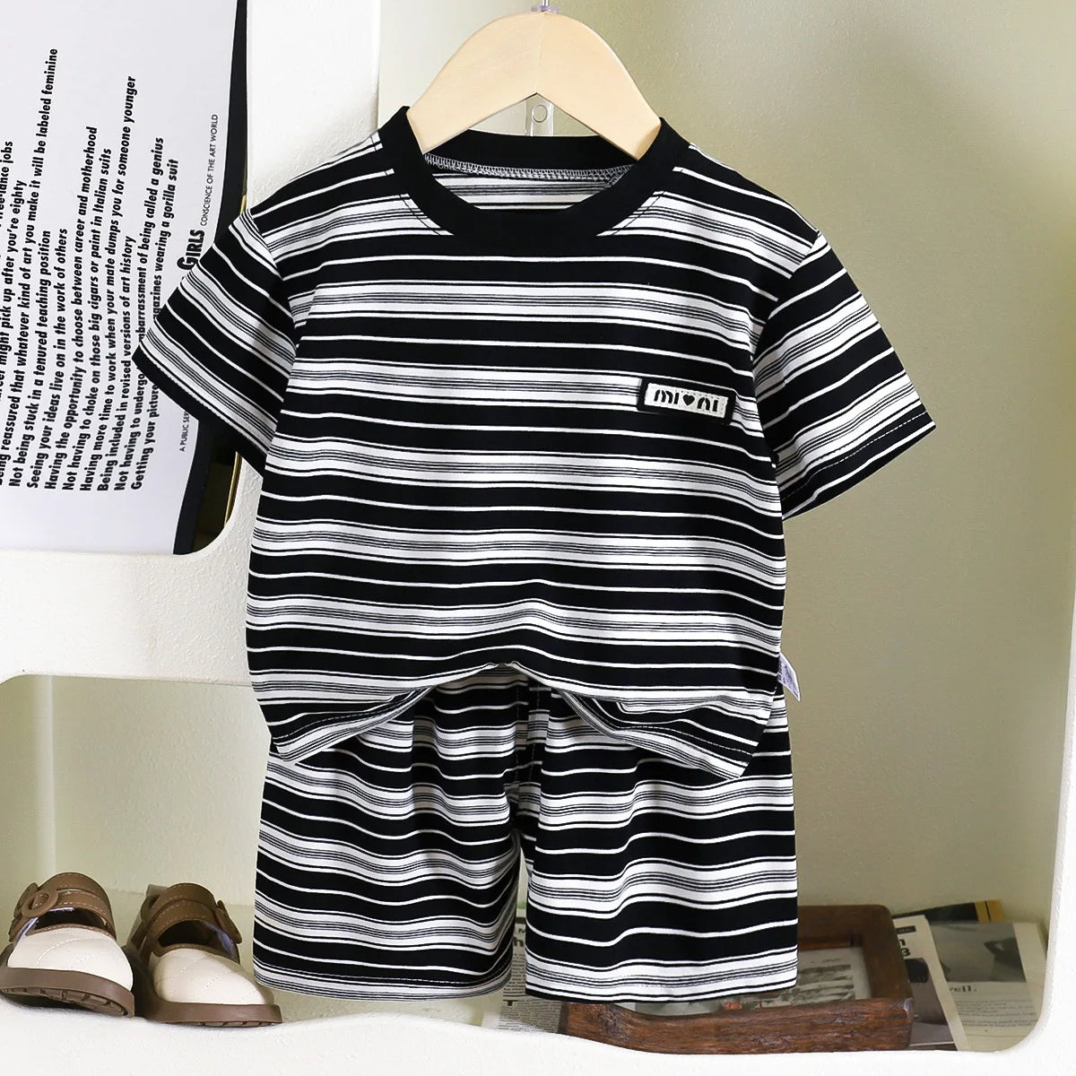 0-5 years Children's short-sleeved suit Summer new boys striped T-shirt shorts two-piece suit baby breathable casual sportswear