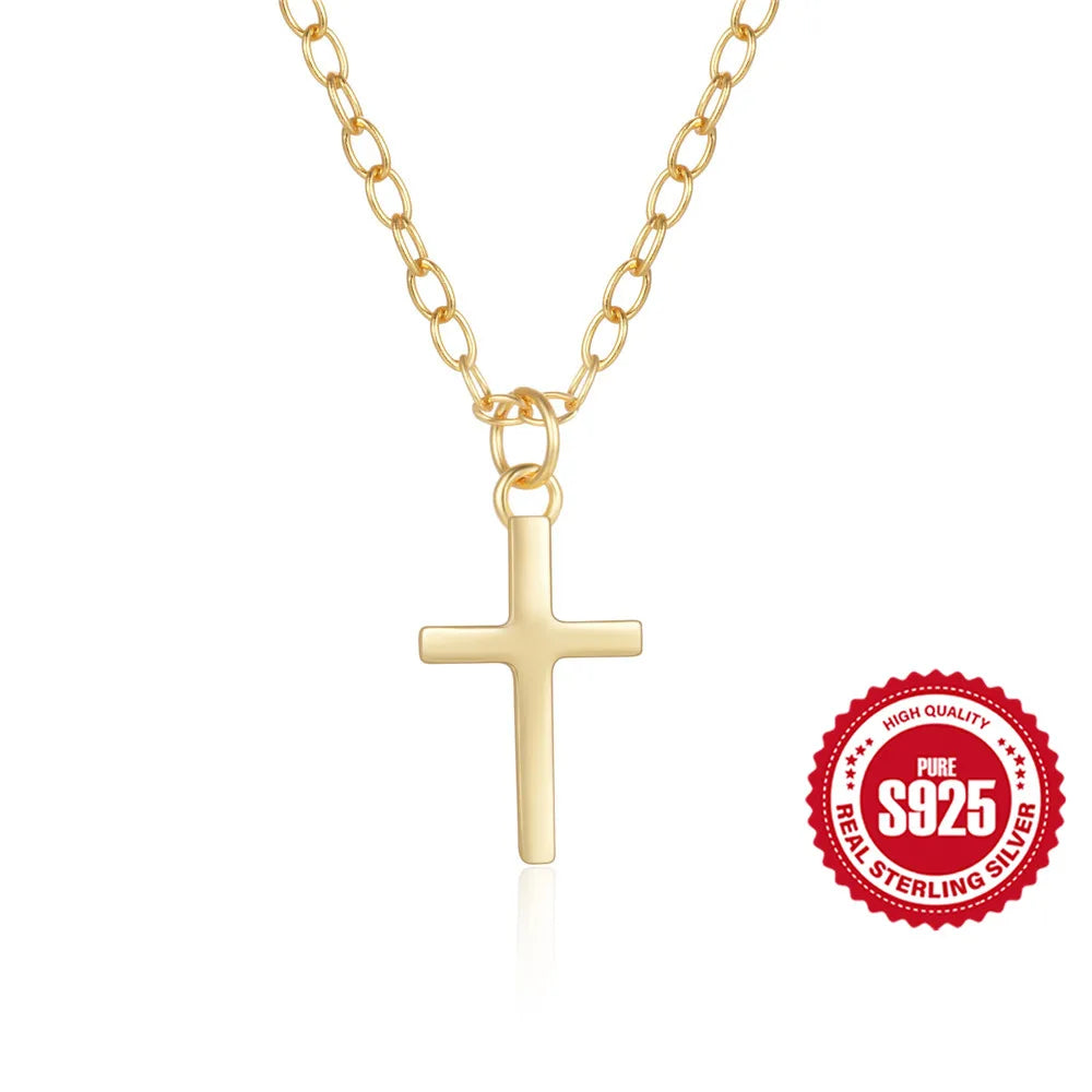 Aide 925 Sterling Silver Necklaces Charms for Women Crystal Cross Clavicle Collar Chain Simple Choker Necklace Accessories Gift