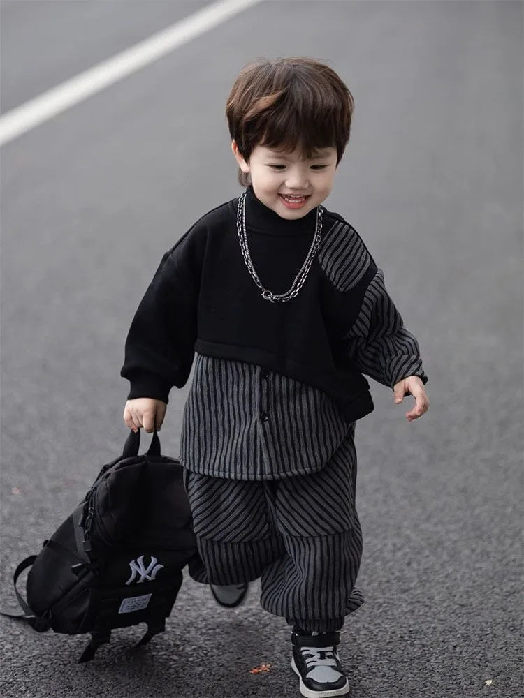Fleece-Lined Hoodies Set Kids Clothes Boys Children's Suit for Boy Boy´s Clothing Winter 8 10 Year Old Sets Outdoor Top Bottom