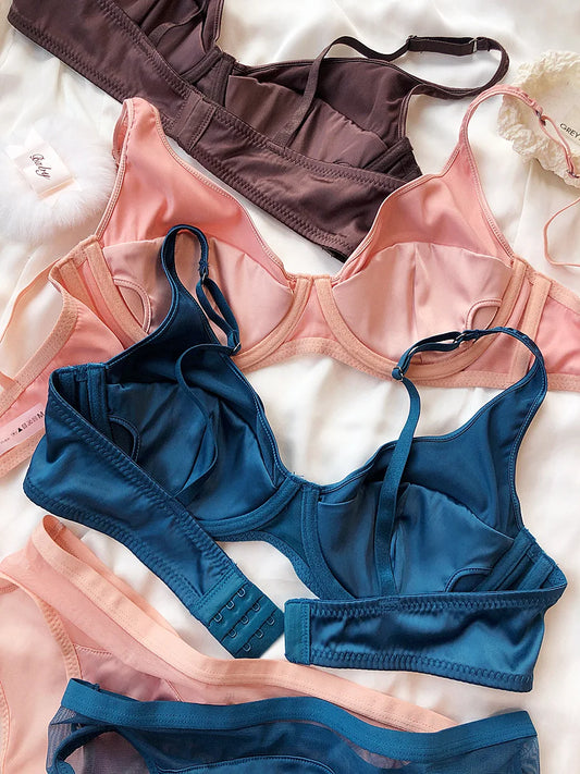 Women Ice Silk Comfort Underwear Small Breast Push Up Bra Set Detachable