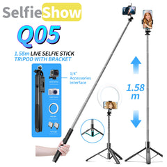 1580mm Reinforced Live Bluetooth Tripod Selfie Stick Without Fill Light