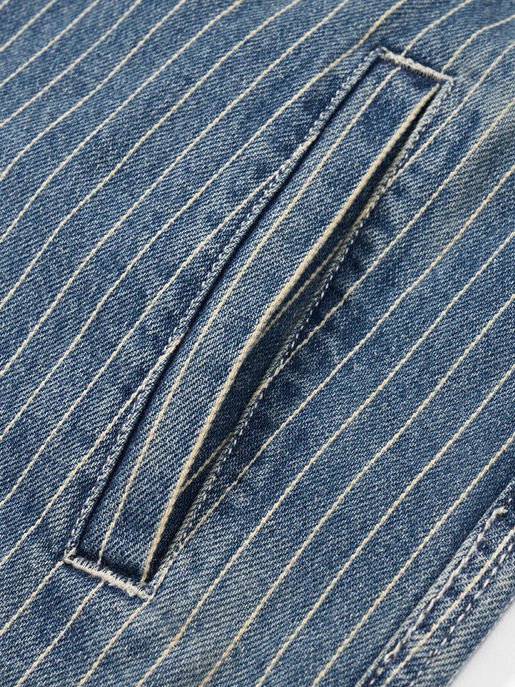 High Strandard Series  2024 Autumn New Oversize  Fabric Vertical Striped Denim Jackets