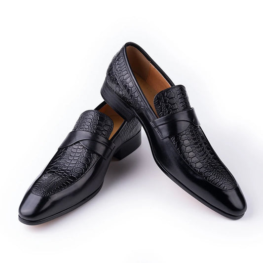 Genuine Leather Shoes For Men Dress British Business Party Slip on Black Point Toe Fashion Casual Formal Suit Handmade Men Shoes