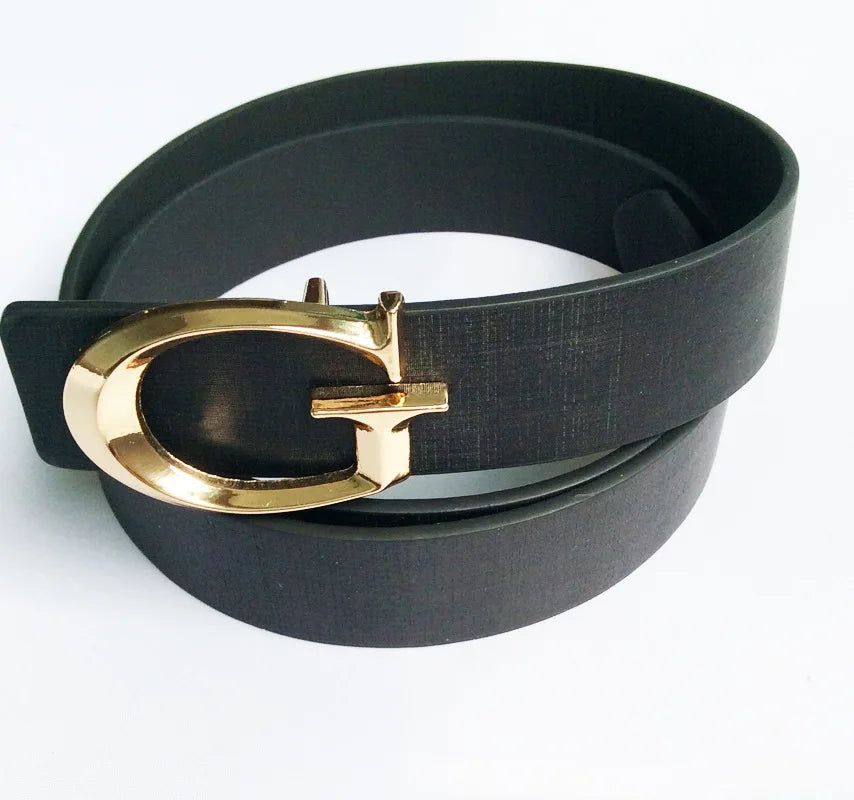 Men's and Women's Casual Fashion Belt  Korean Version Gold Buckle Belt Trendy I-shaped Buckle Belt