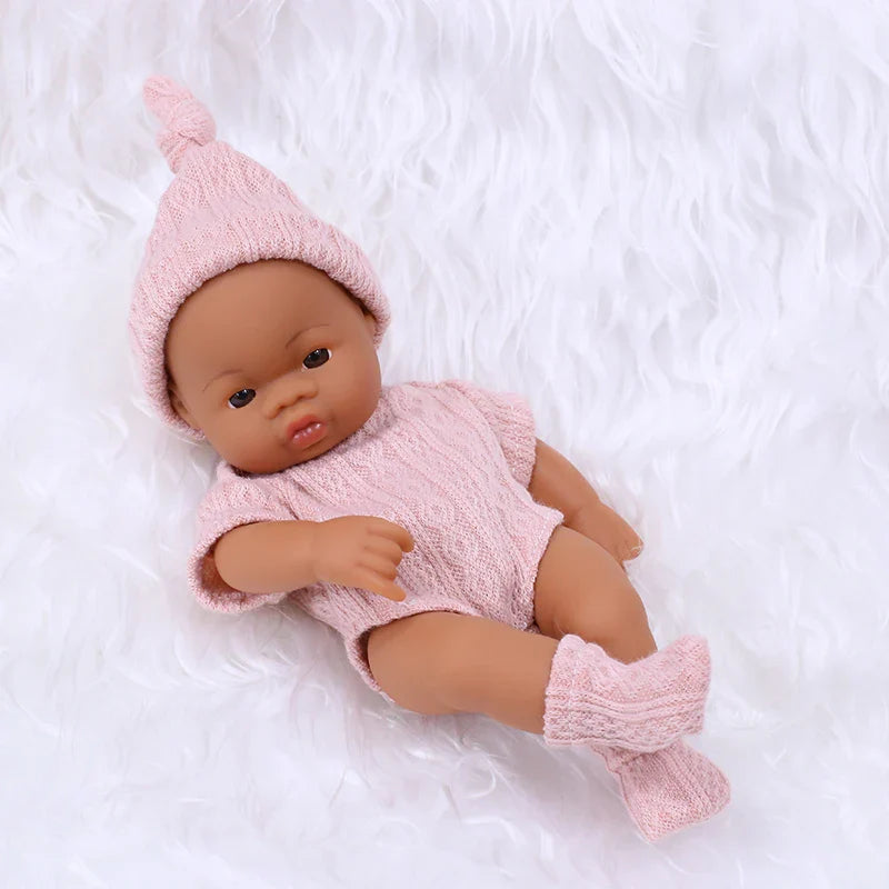 20cm 7inch Mini Reborn Dolls Vinyl Brown Skin Full Body Baby Doll Lifelike Soft Reborn Toddler Doll Baby Doll For Girls Toys