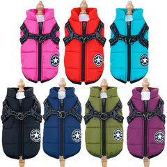 Large Pet Dog Jacket With Harness Winter Warm Dog Clothes For Labrador Waterproof