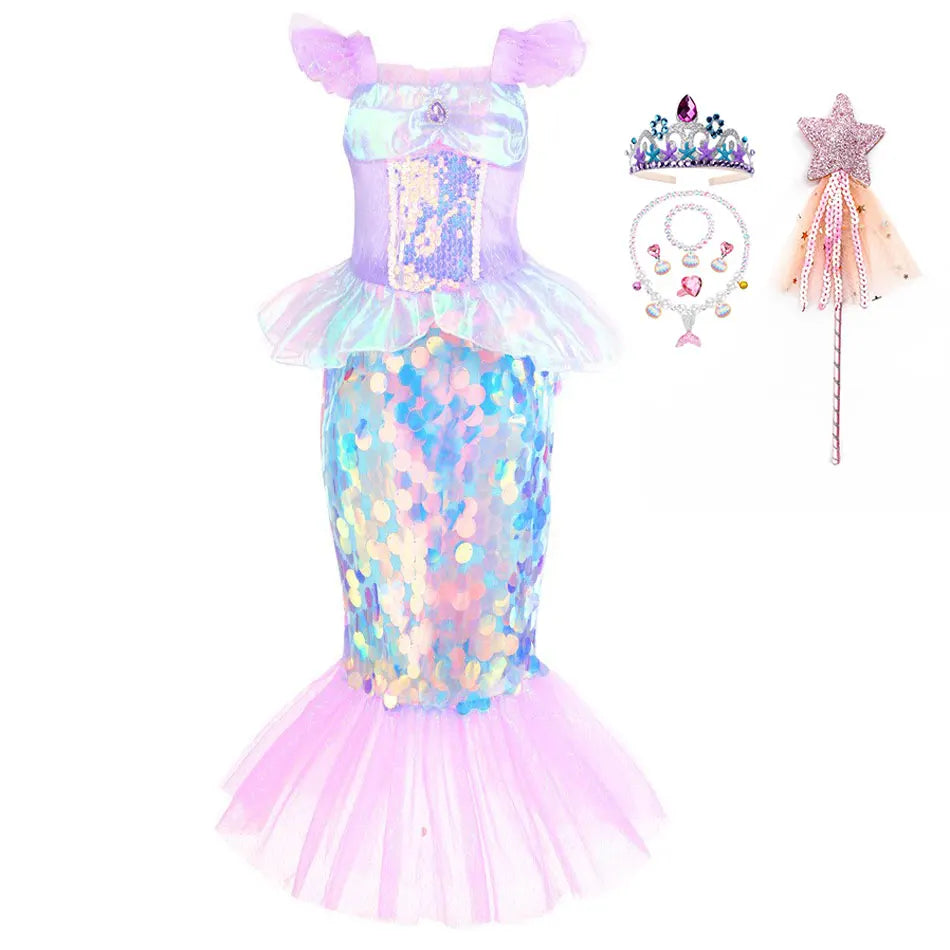 Christmas dress for Girl Dress Ariel Costumes Children's Sequined Fishtail Party Clothes Deguisement Fille