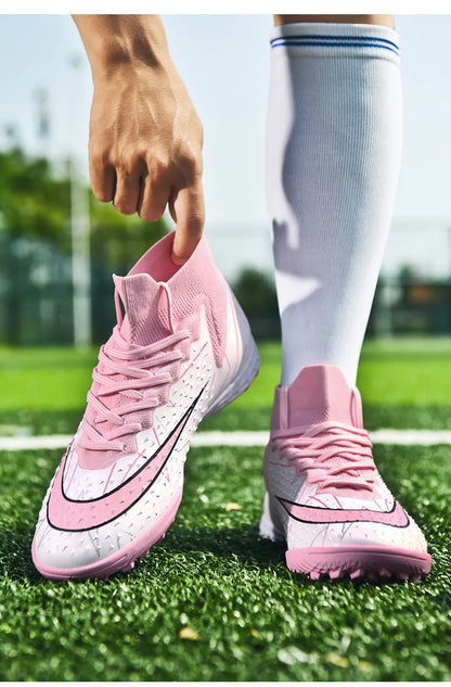 Mens Soccer Cleats High Ankle Football Shoes Long Spikes Outdoor Soccer