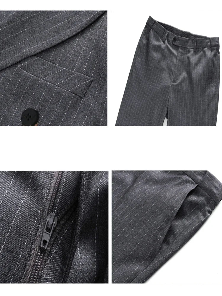 Tuxedo for Mens: Suits Double-breasted Slim Men's Suits Striped Business Professional
