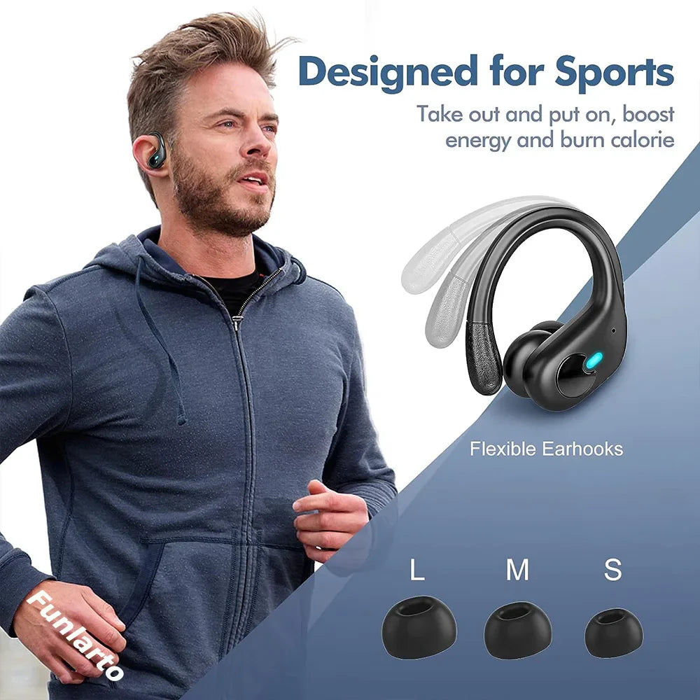 Sports Bluetooth Earphones IPX7 Waterproof Wireless Headphones 60hrs Music with Mic LED Power Display Soft Earhook TWS Earbuds