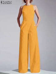 Women Sleeveless Long Jumpsuit ZANZEA 2023 Summer Wide Leg Pant