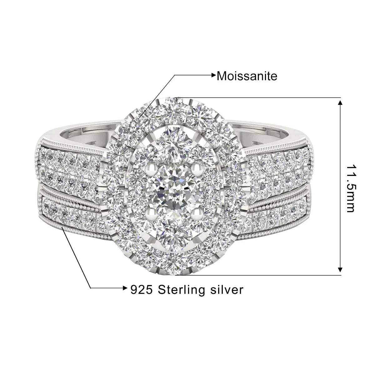 Luxury Fancy Engagement Moissanite Rings 2 Piece Solid Sterling Silver 925 Wedding Jewelry For Woman Diamond Girl Gift Certified