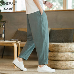 Men's Trousers Cotton Linen Fashion Casual Pants Solid Color Breathable Loose Shorts