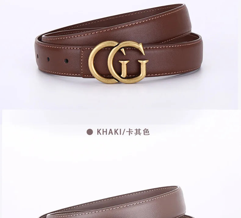 Women's leather belt with smooth buckle; simple and fashionable business belt for men; versatile belt for trousers