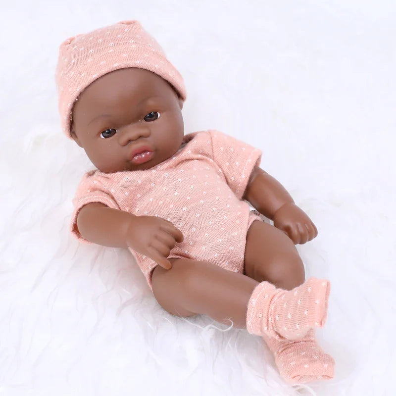 Black American Reborn Dolls Cute Mini 20cm Baby Bebe Doll Toys Full Body Vinyl Soft Girl Doll Reborn Baby Doll Toys Gift