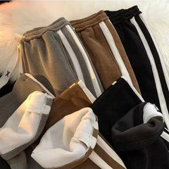 Fall Striped Corduroy Sweatpants Women High Waist Drawcord Loose Wide Leg Pants