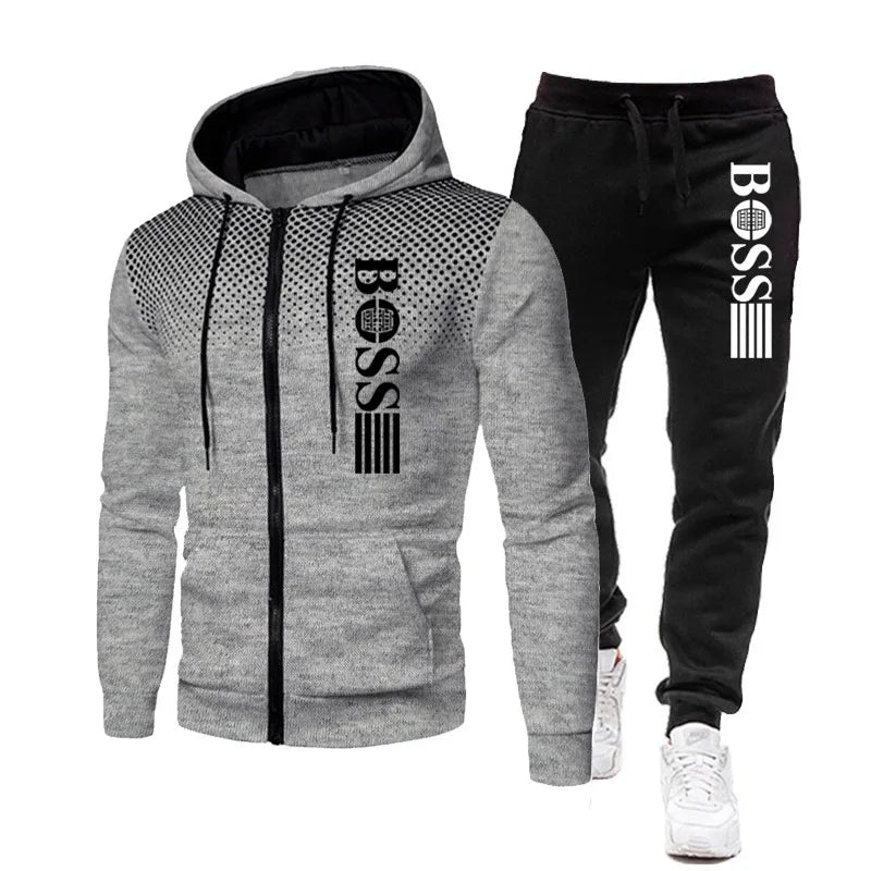 2026 New Men's zippered hoodie + Casual Pants Set for Autumn and Winter fashion Fitness and Warm sportswear Two-piece set
