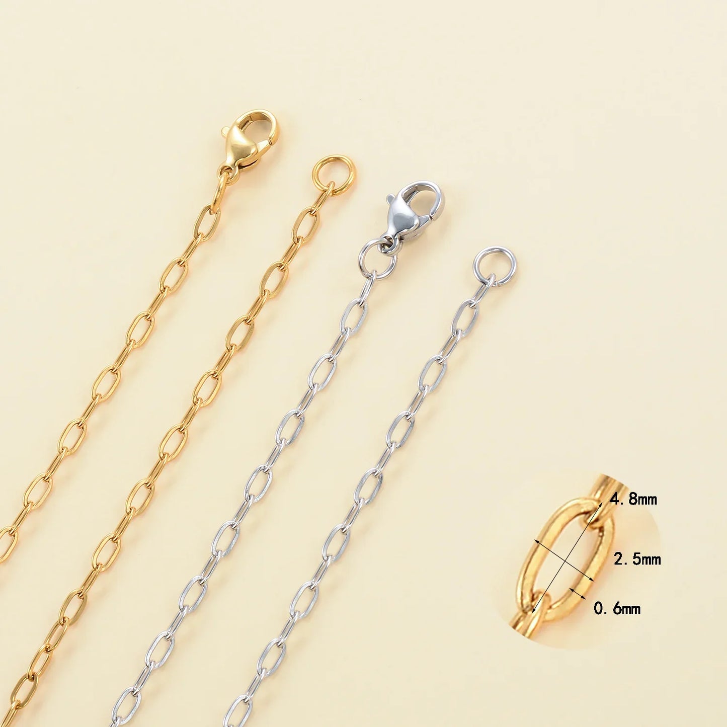 Polished Paper Clip Chain 2.5/2.7/4mm Stainless Steel Necklace Trendy Layering Choker Waterproof Jewelry Men And Women