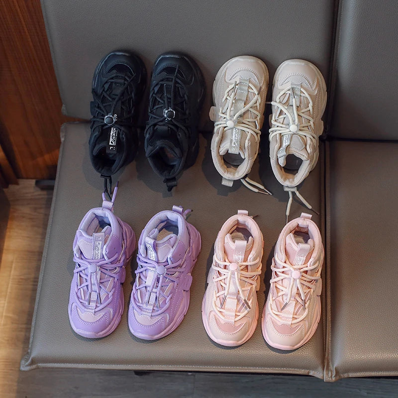 Girls High-top Sneakers Lace-up Children Fashion Casual Shoes