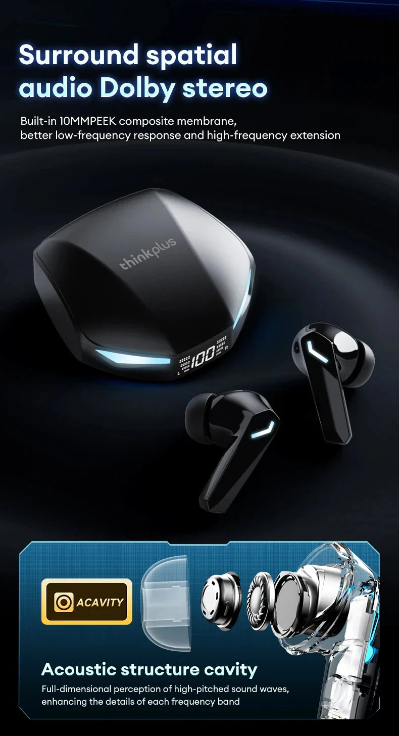 Original Lenovo XT53 Bluetooth V5.4 Earphones LED Power Display Gaming Headphones Waterproof Anti-sweat Upgraded Wireless Earbud
